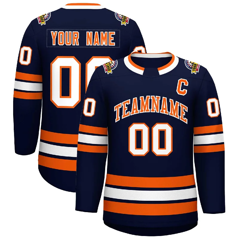 Custom Navy Orange-White Classic Style Hockey Jersey Tough Men's Military