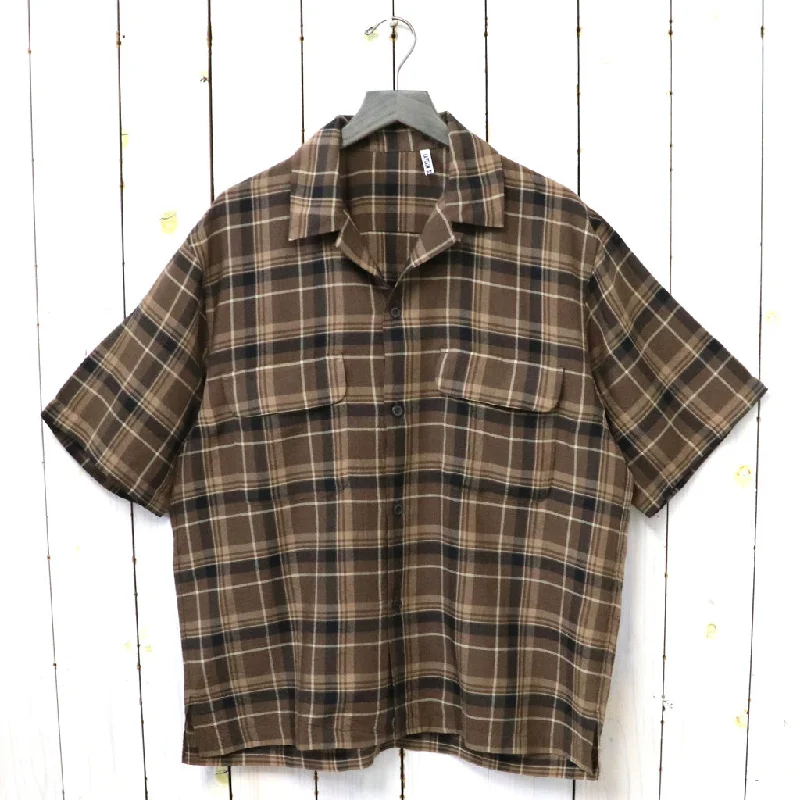 【SALE30%OFF】Kaptain Sunshine『Short Sleeve Open Collar Shirt』(Brown Plaid) Traditional Men's Wool