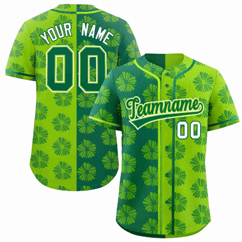 Custom Kelly Green Neon Green Split Fashion Flower Graffiti Pattern Authentic Baseball Jersey Sophisticated Men's French