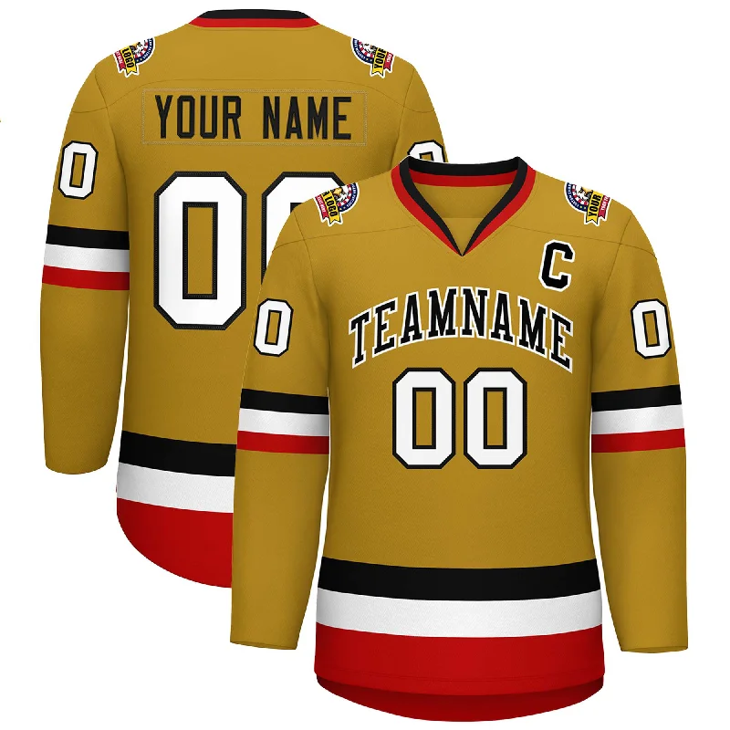 Custom Old Gold Black-White Classic Style Hockey Jersey Refined Men's Velvet