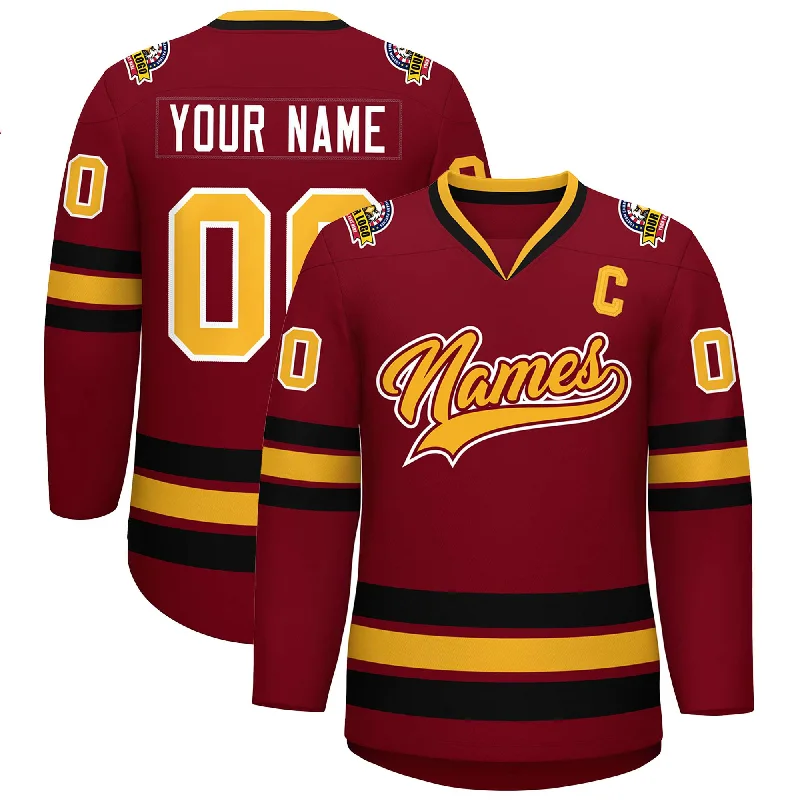 Custom Crimson Gold Crimson-White Classic Style Hockey Jersey Refined Men's European