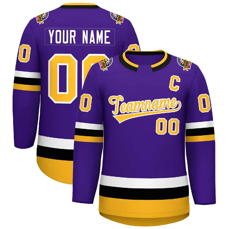 Custom Purple Gold-White Classic Style Hockey Jersey Stylish Men's Tropical 