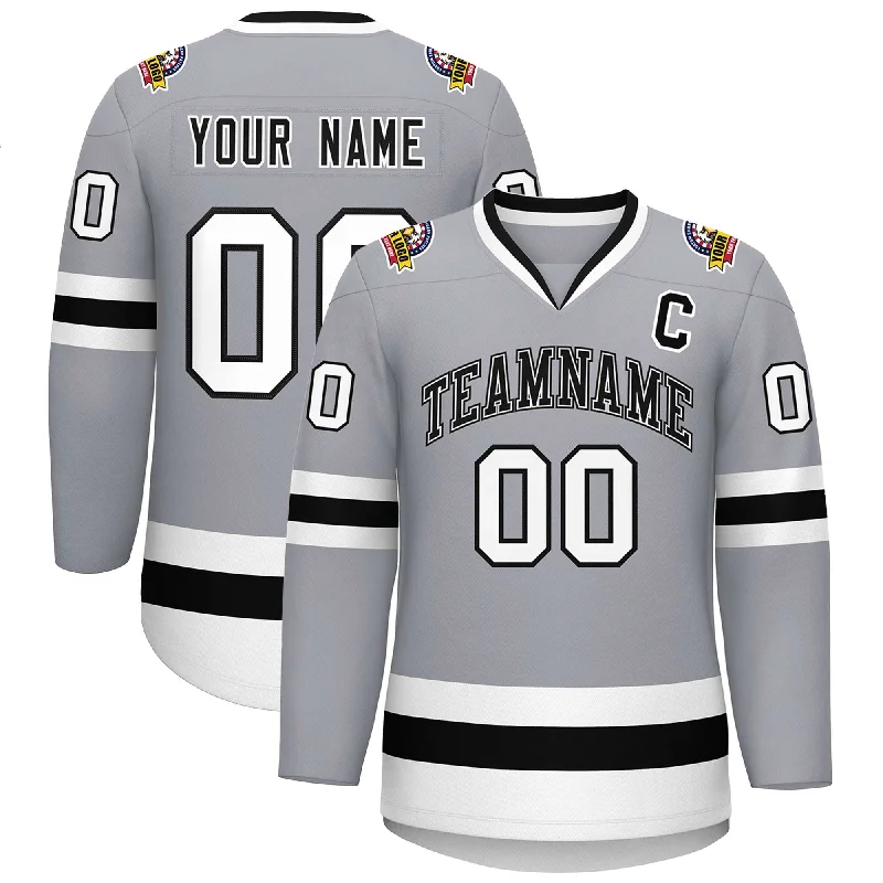 Custom Gray Black White-Black Classic Style Hockey Jersey Modern Men's Geometric