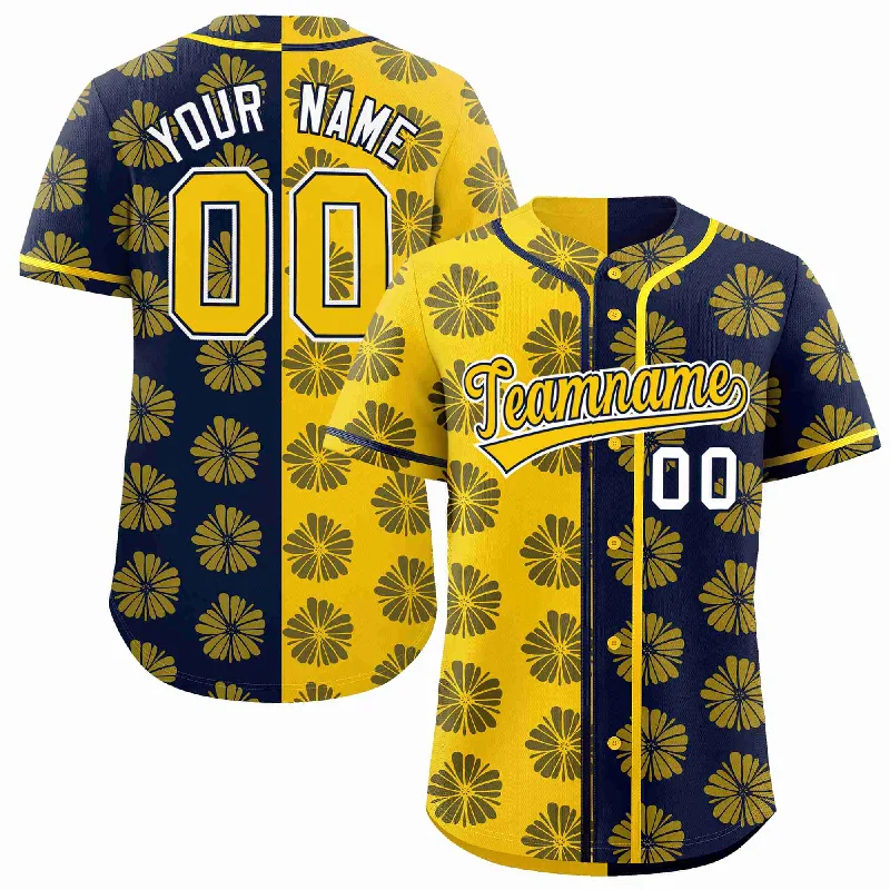 Custom Gold Navy Split Fashion Flower Graffiti Pattern Authentic Baseball Jersey Practical Men's Quick