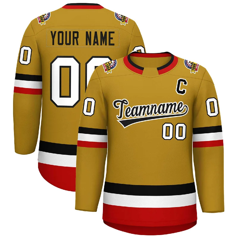 Custom Old Gold Black-White Classic Style Hockey Jersey Dynamic Men's Moto