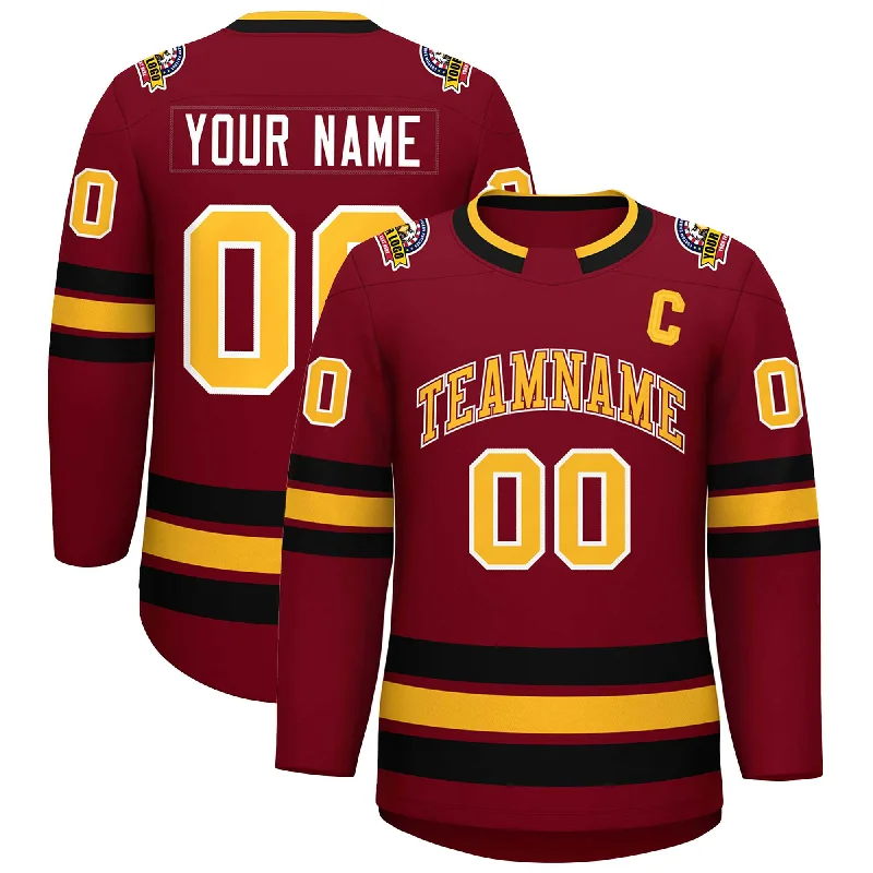 Custom Crimson Gold Crimson-White Classic Style Hockey Jersey Polished Men's Silk