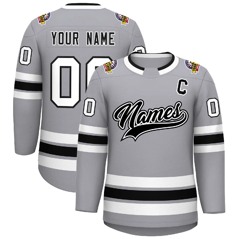 Custom Gray Black White-Black Classic Style Hockey Jersey Minimalist Men's Casual 