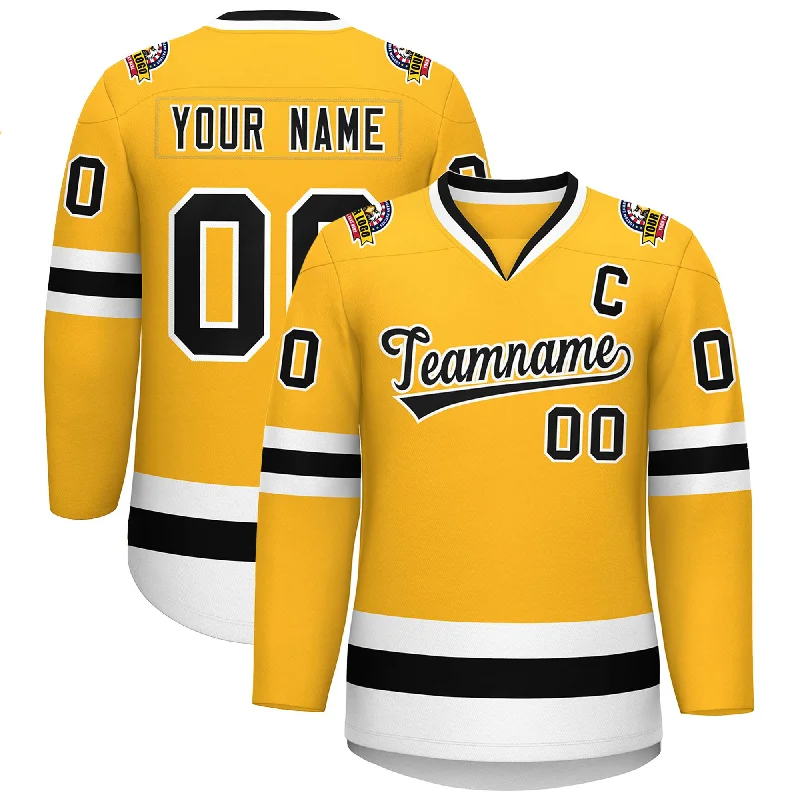 Custom Gold Black-White Classic Style Hockey Jersey Street