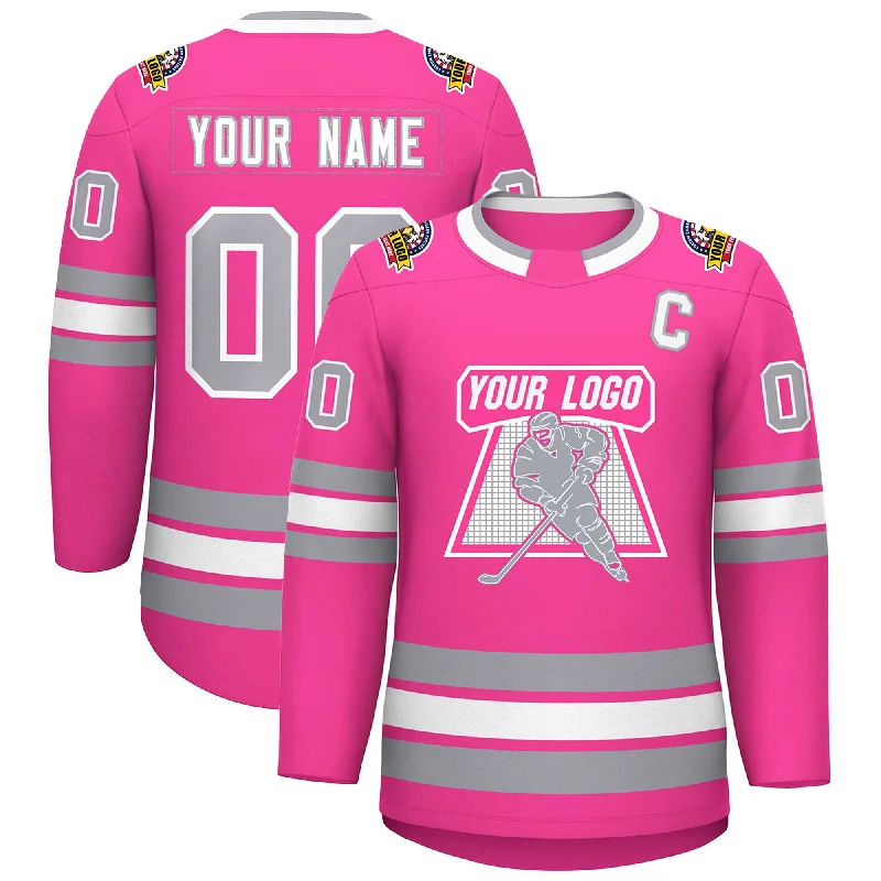 Custom Pink White-Gray Classic Style Design Hockey Jersey Refined Men's European