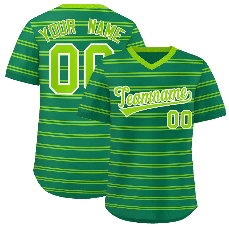 Custom Kelly Green Neon Green Personalized Horizontal Stripe Authentic Pullover Baseball Jersey Adventure