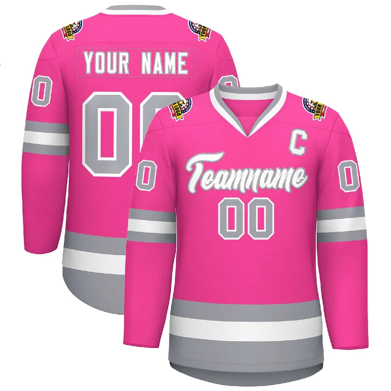 Custom Pink White-Gray Classic Style Hockey Jersey Hip Men's Retro