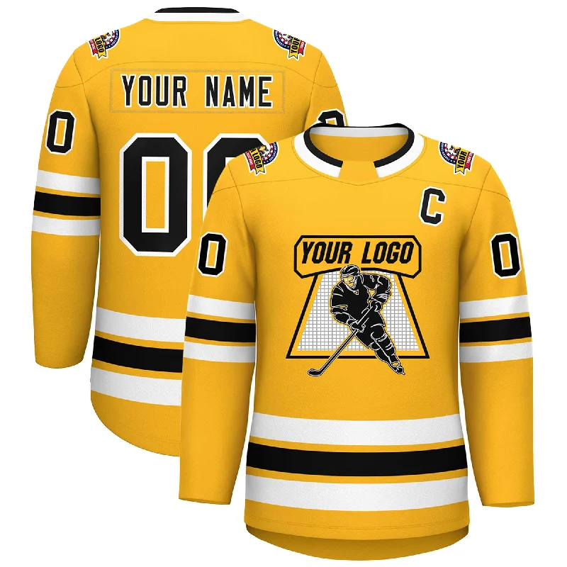 Custom Gold Black-White Classic Style Hockey Jersey Monochromatic All