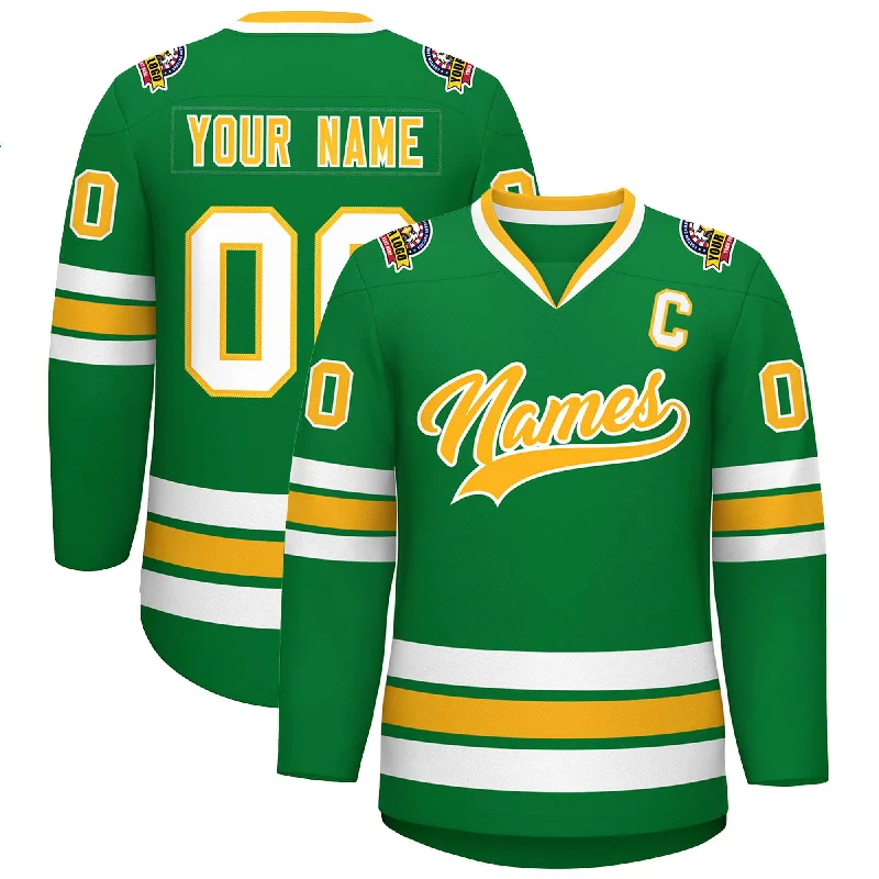 Custom Kelly Green Gold-White Classic Style Hockey Jersey Organic