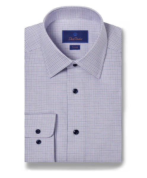 David Donahue Blue & Purple Micro Dobby Dress Shirt (Trim Fit) Sporty Men's Tennis