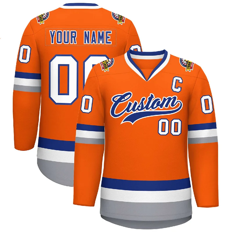 Custom Orange Royal-White Classic Style Hockey Jersey Sophisticated Men's French