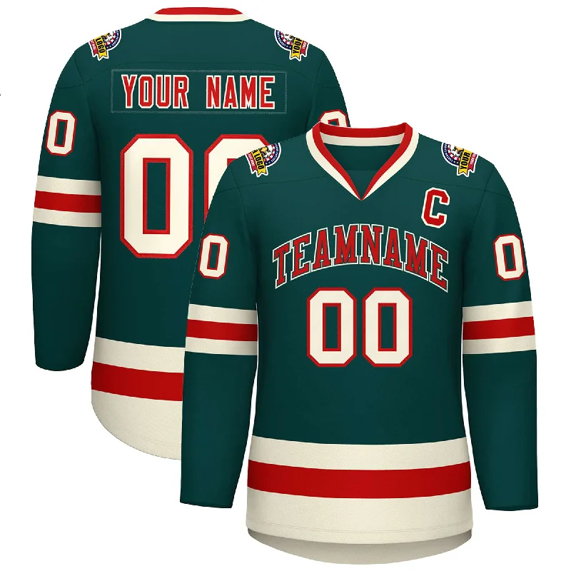 Custom Midnight Green Red Midnight Green-Khaki Classic Style Hockey Jersey Athletic Men's Compression