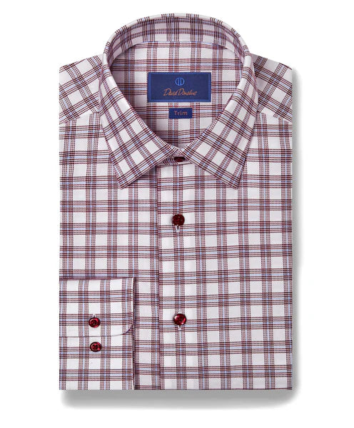 David Donahue Merlot & White Check Dress Shirt (Trim Fit) Dapper Men's Bow