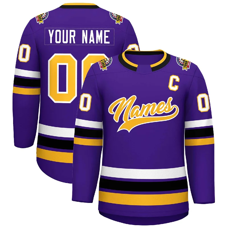 Custom Purple Gold-White Classic Style Hockey Jersey Hip Men's Retro