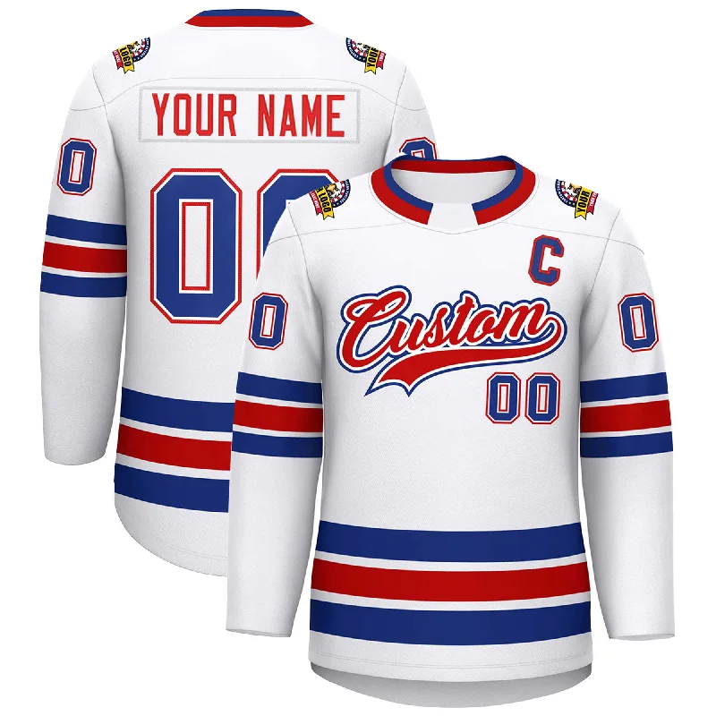 Custom White Red White-Royal Classic Style Hockey Jersey Refined Men's Classic 