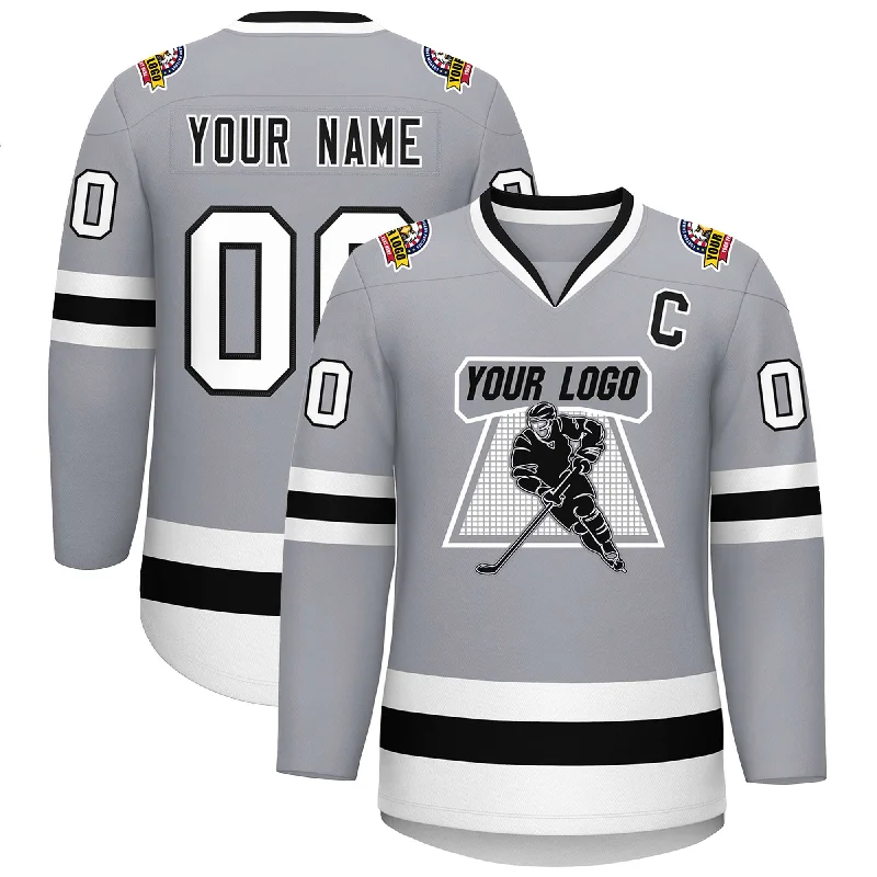 Custom Gray Black White-Black Classic Style Hockey Jersey Elegant Men's Cashmere