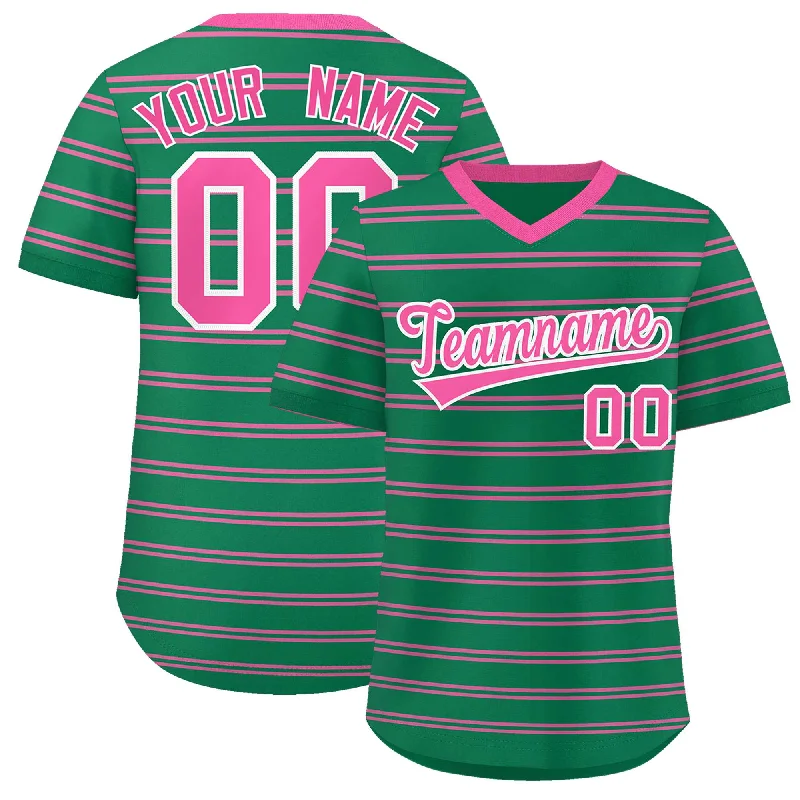 Custom Kelly Green Pink Personalized Horizontal Stripe Authentic Pullover Baseball Jersey Gym