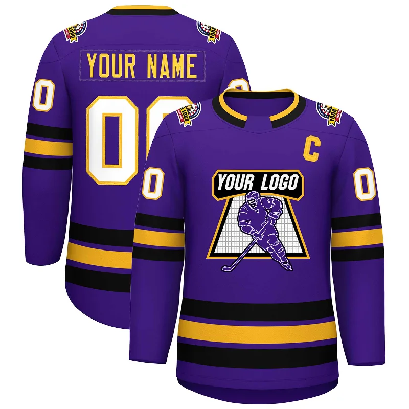 Custom Purple Gold Purple-White Classic Style Hockey Jersey Casual Men's Japanese 