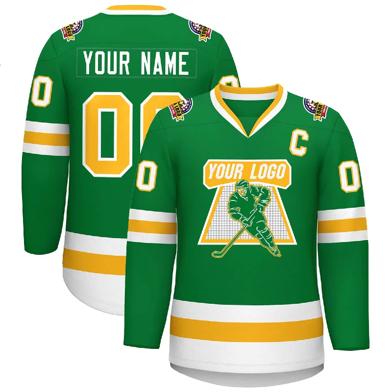 Custom Kelly Green Gold-White Classic Style Hockey Jersey Dynamic Men's High