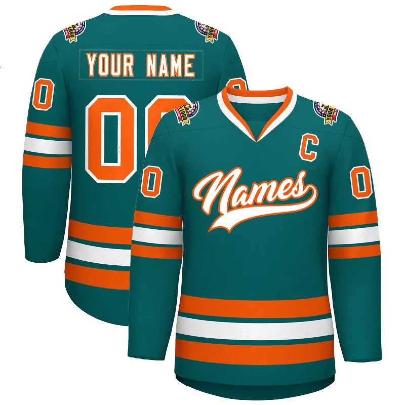 Custom Teal White-Orange Classic Style Hockey Jersey Cclassic Men's Tweed