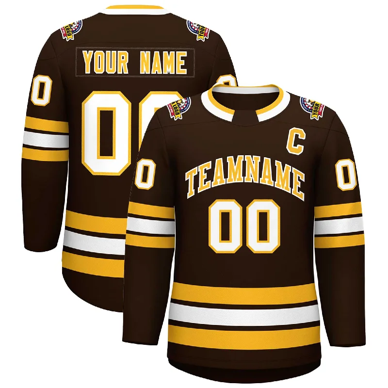 Custom Brown Gold-White Classic Style Hockey Jersey Artistic Men's Hand