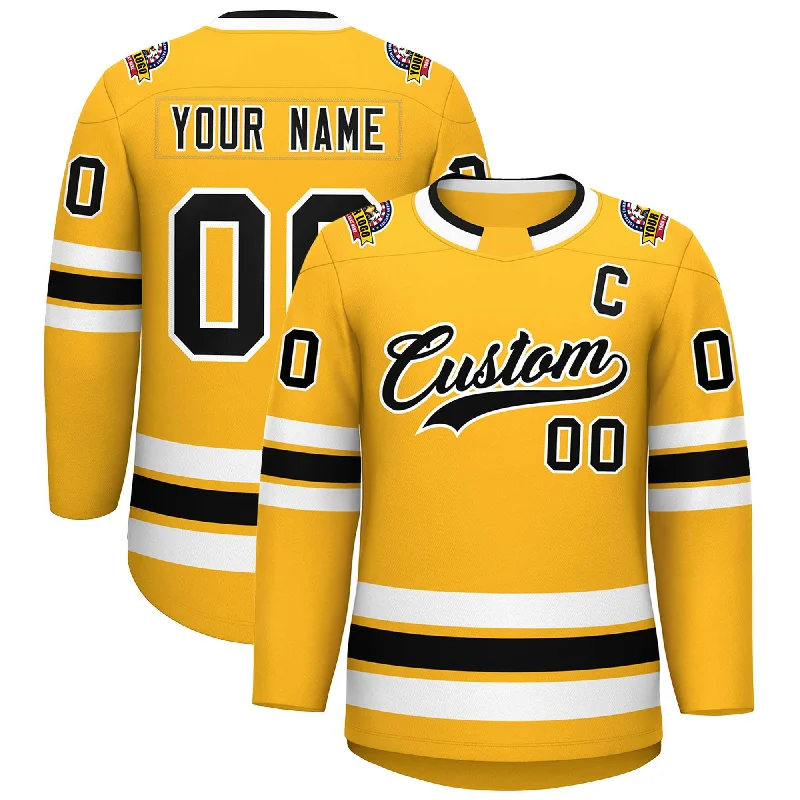 Custom Gold Black-White Classic Style Hockey Jersey Business