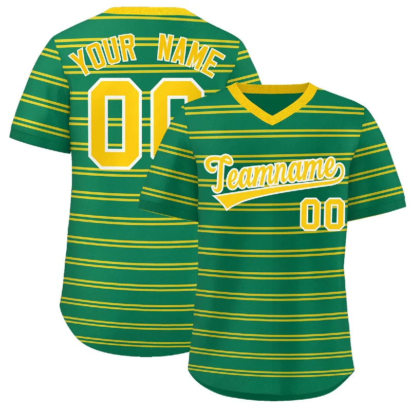 Custom Kelly Green Gold Personalized Horizontal Stripe Authentic Pullover Baseball Jersey Modern Men's 