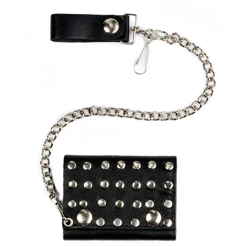 Studded Tri-Fold Chain Wallet Luxurious Men's High