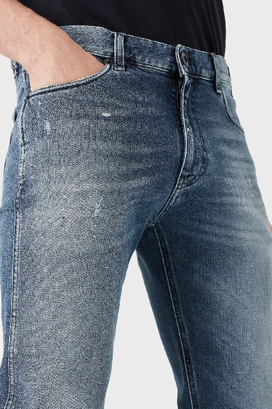 Emporio Armani Slim Fit J16 Jeans In Washed Denim-Blue Beach