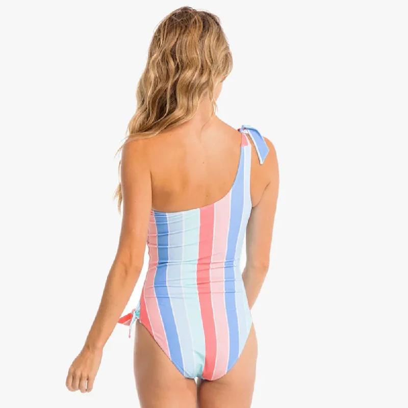 Southern Tide Womens Sunny Days Stripe One Piece Swimsuit - Flamingo Pink-FINAL SALE Elegant Men's Formal 