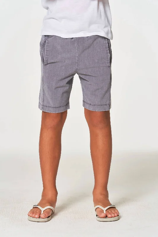 Boy's Coastal Cloth Boat Day Short In Gray Mineral Wash Adventure