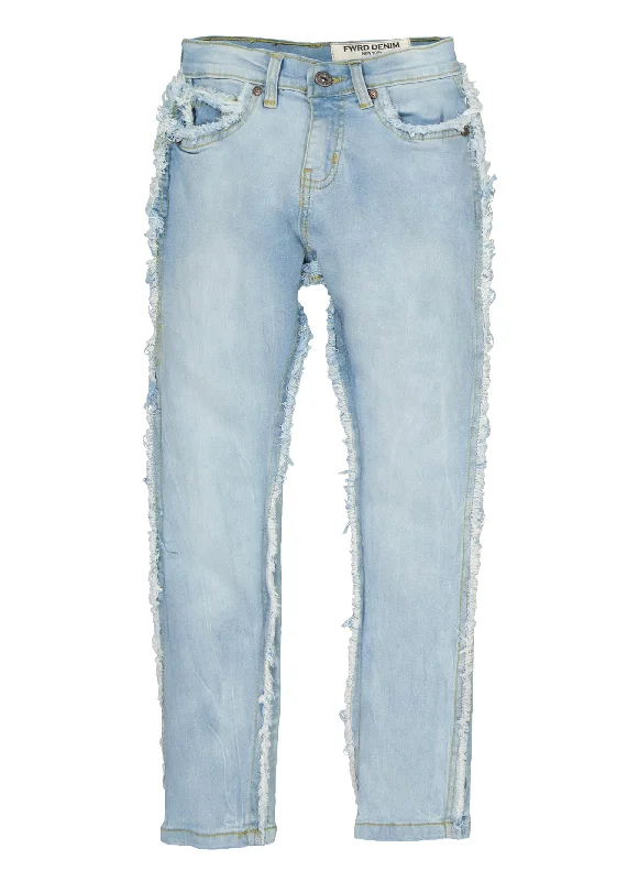 Boys Frayed Slim Leg Jeans Hip Men's Urban