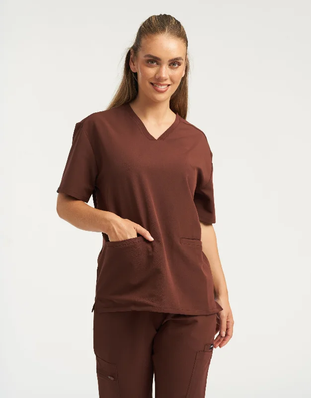 Essential V Neck Scrub Top - Cocoa Casual Men's Loose