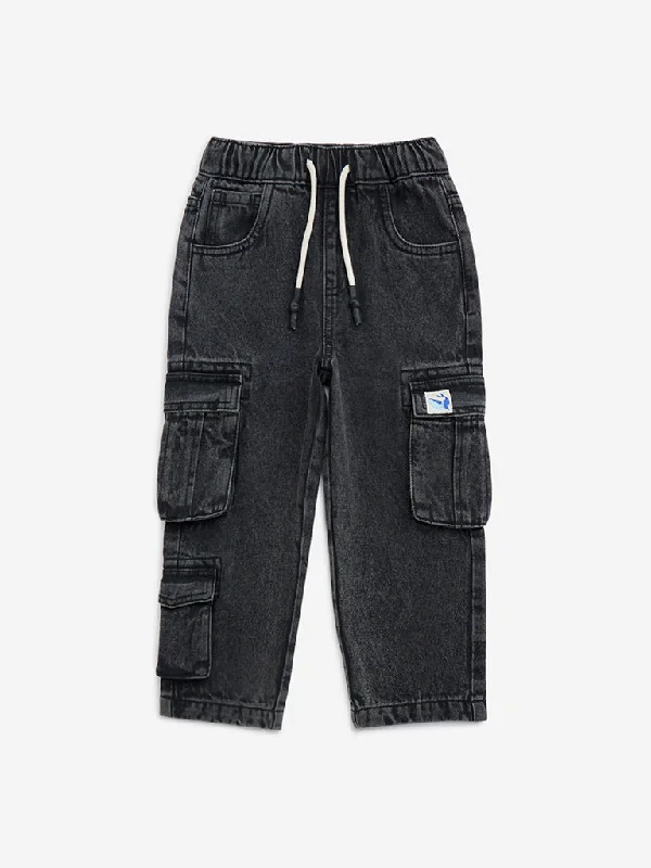 HOP Kids Black Cargo-Style Relaxed - Fit Mid - Rise Jeans Refined Men's Velvet