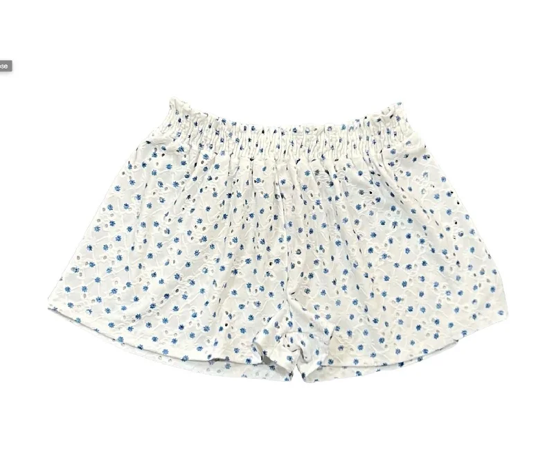 Tween/girl Eyelet Ruffle Short In White/blue Rugged Men's Outdoor 