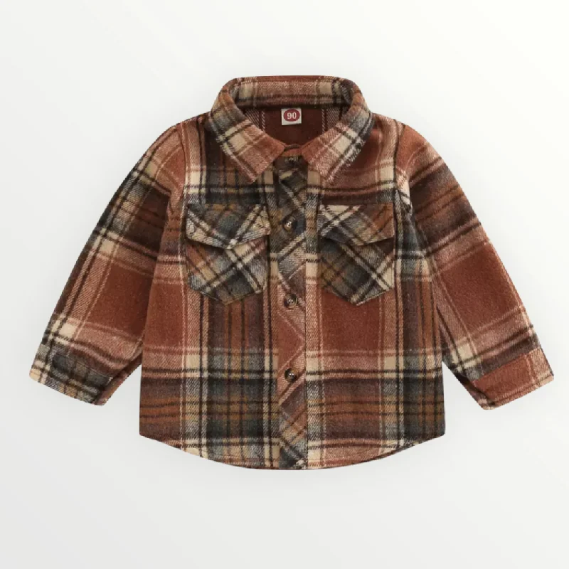 Plaid Shirt Shacket - Brown Luxurious Men's High