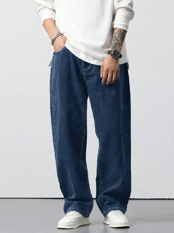 Air Force Blue Baggy Fit Rigid Jeans British Gentleman Style