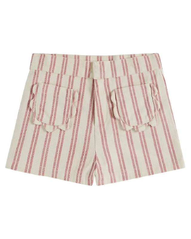 Girl's Flower Pocket Short In Pink Stripe Street