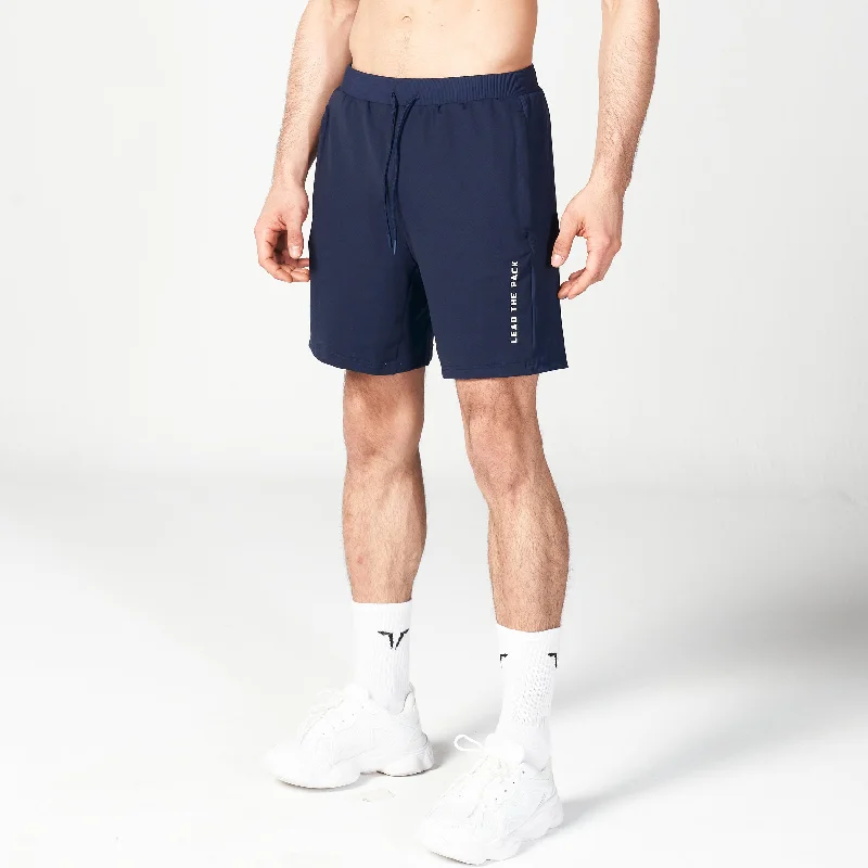 Statement Ribbed Flex Shorts - Navy Sporty Men's Tennis