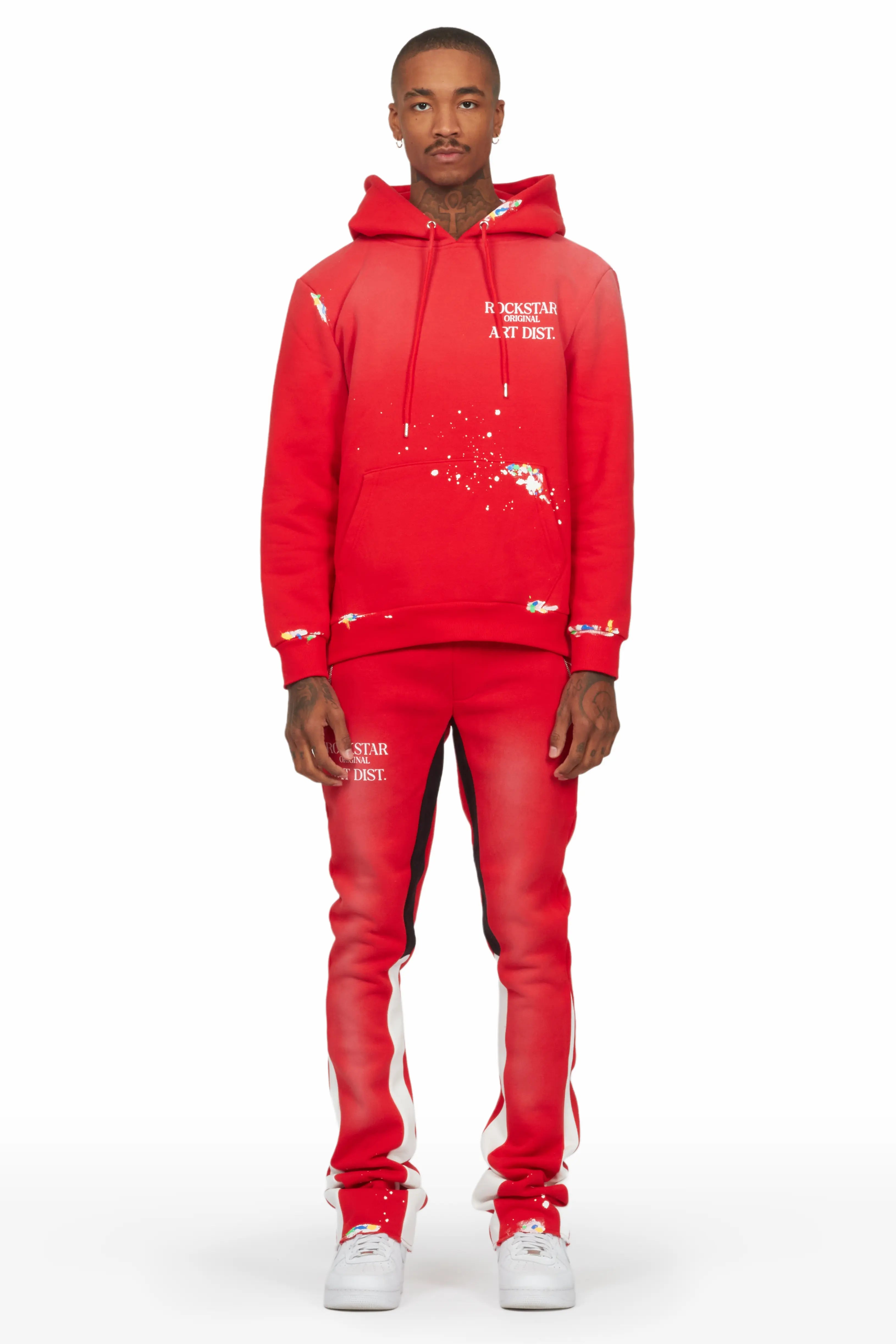 Rockstar Art Dist. Red Hoodie/Stacked Flare Set Confident Men's High