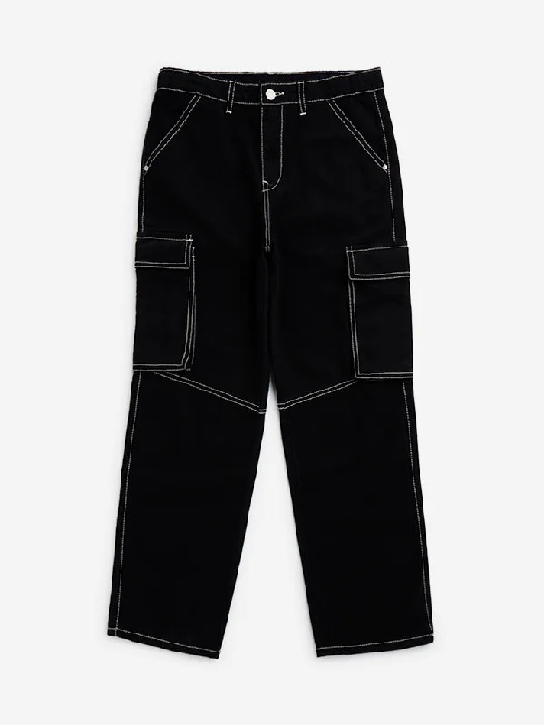 Y&F Kids Black Cargo-Style Mid-Rise Cotton Trousers Lumberjack