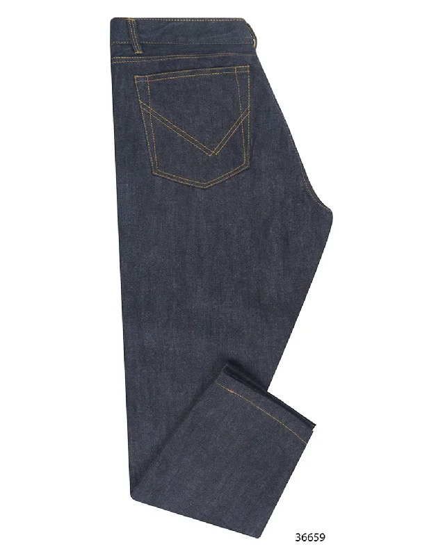 14 oz Indigo Knitted Selvedge Jeans Preppy Men's College