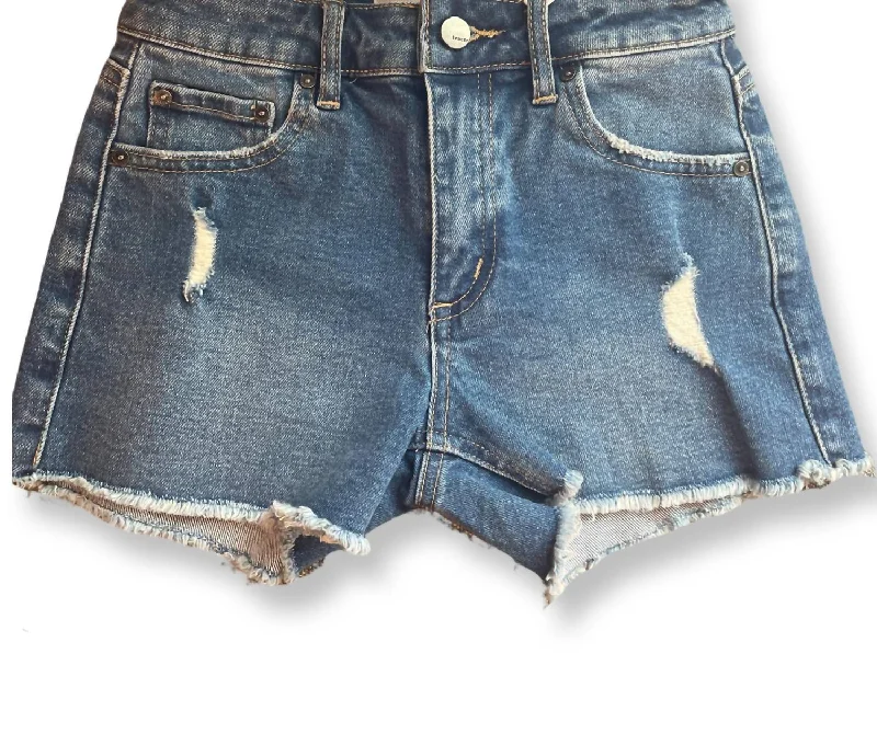 Girl High Rise Distressed Jean Short In Dark Wash Elegant Men's Formal 