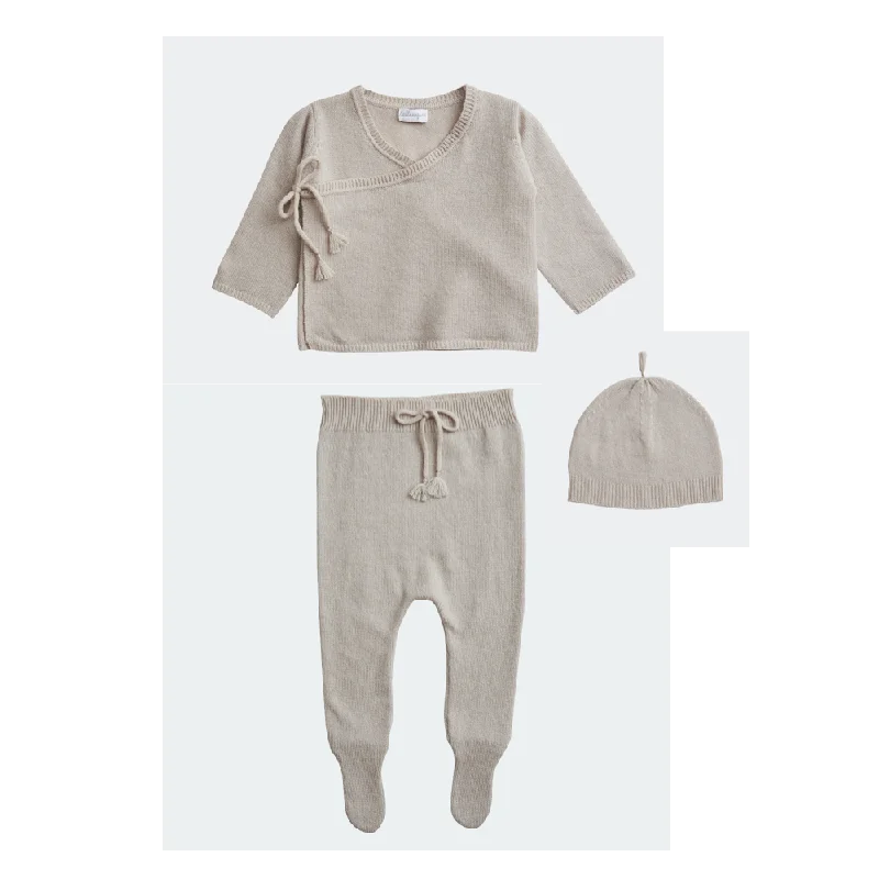 BELLE ENFANT Wrap Top, Leggings, Hat Set Alabaster Organic