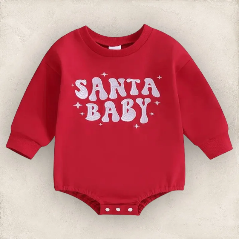 Santa Baby Embroidered Sweatshirt Romper Masculine Men's Thick