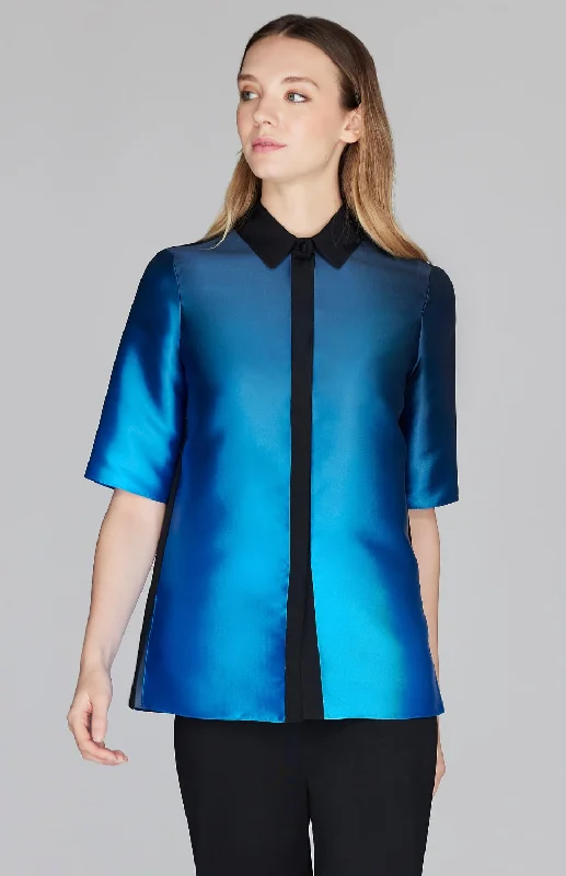 Gradient Print Collared Blouse w/ Short Sleeve Rugged Men's Outdoor 